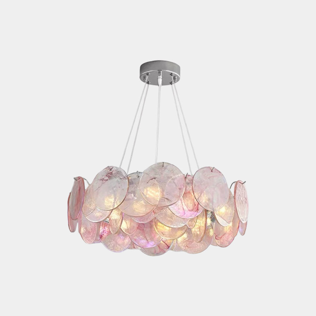 Murano Glass Disc Chandelier, Pink / Green