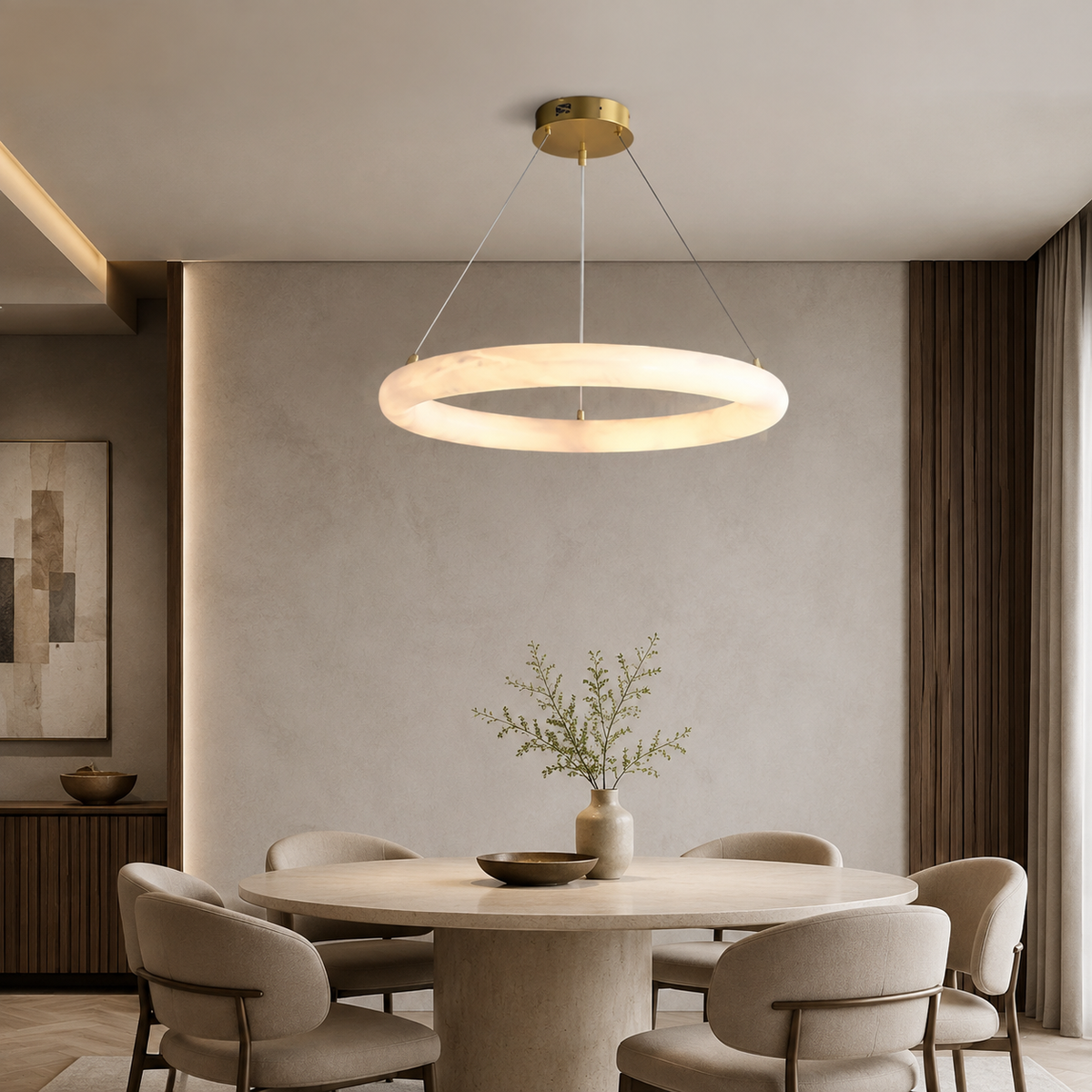 Living Room Ring Pendant | Spanish Alabaster Minimalist | Orbisara