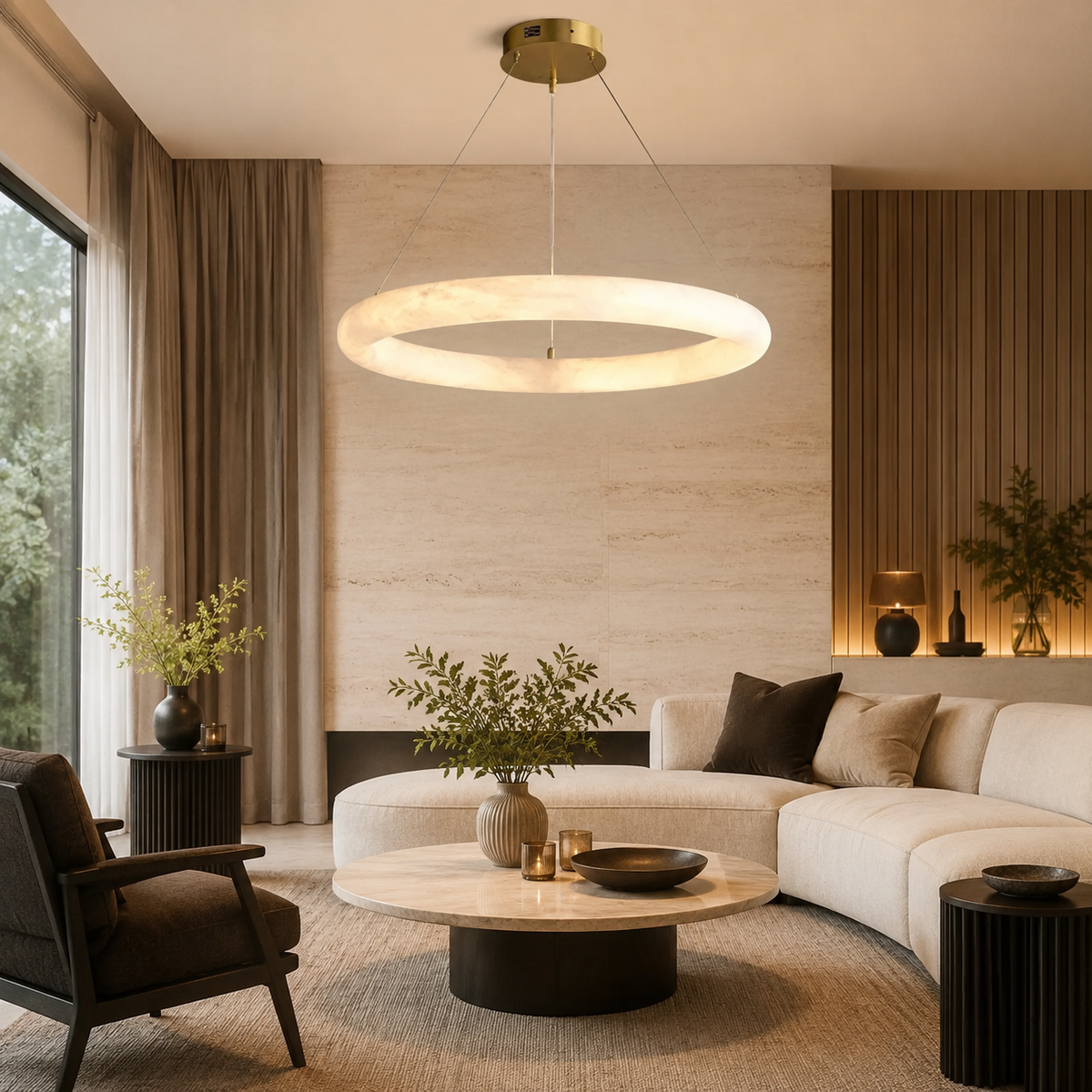 Living Room Ring Pendant | Spanish Alabaster Minimalist | Orbisara