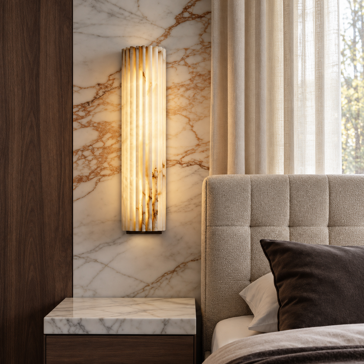 Living Room Wall Sconce | Fluted Alabaster Minimalist | Ribelle