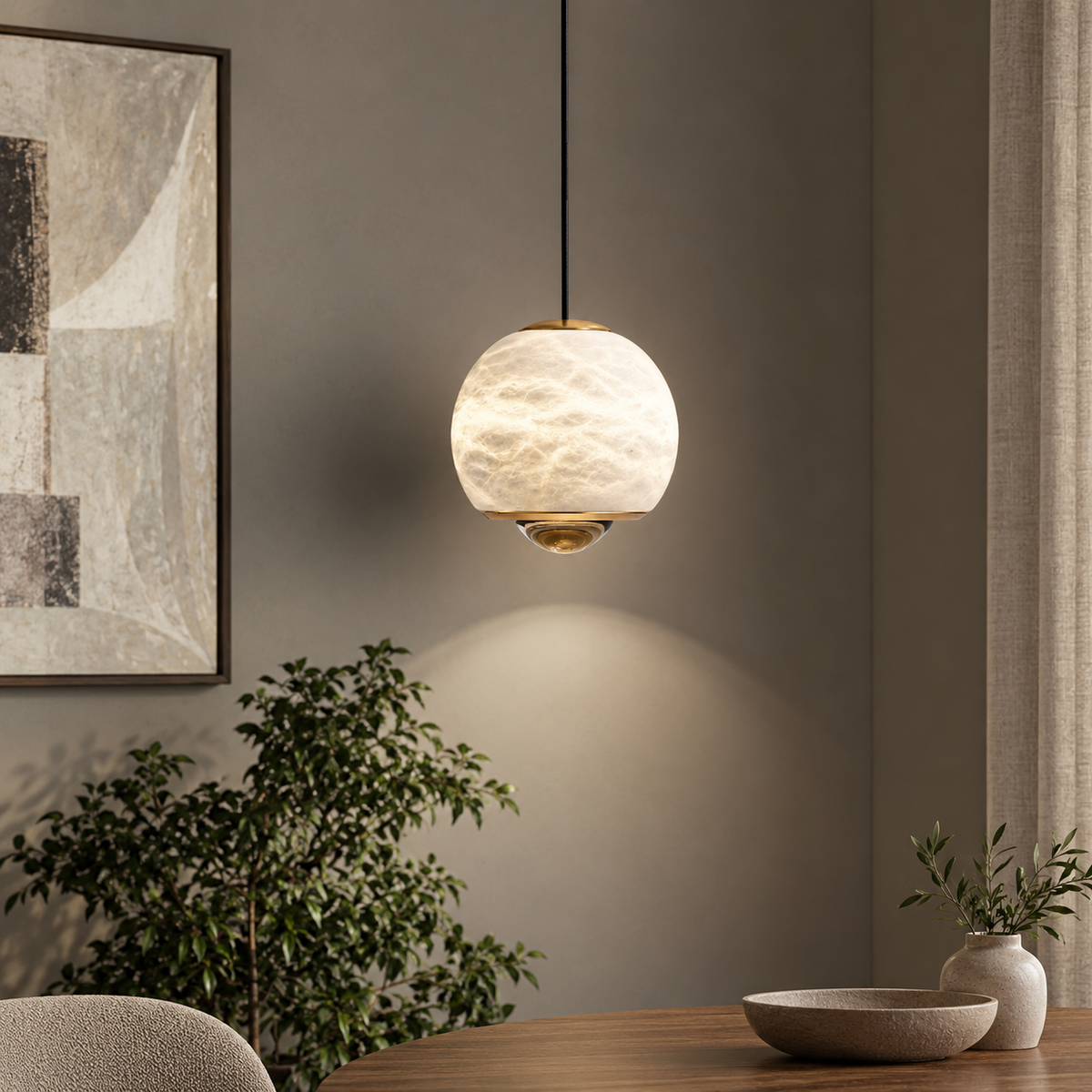 Bedroom Pendant Light | Alabaster Globe Modern | Orbelle