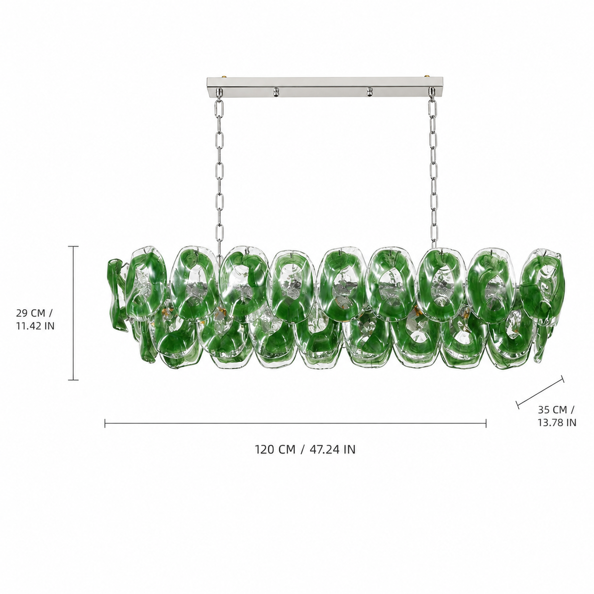 Dining Room Chandelier | Sculptural Green Glass Linear Style | Verdalia