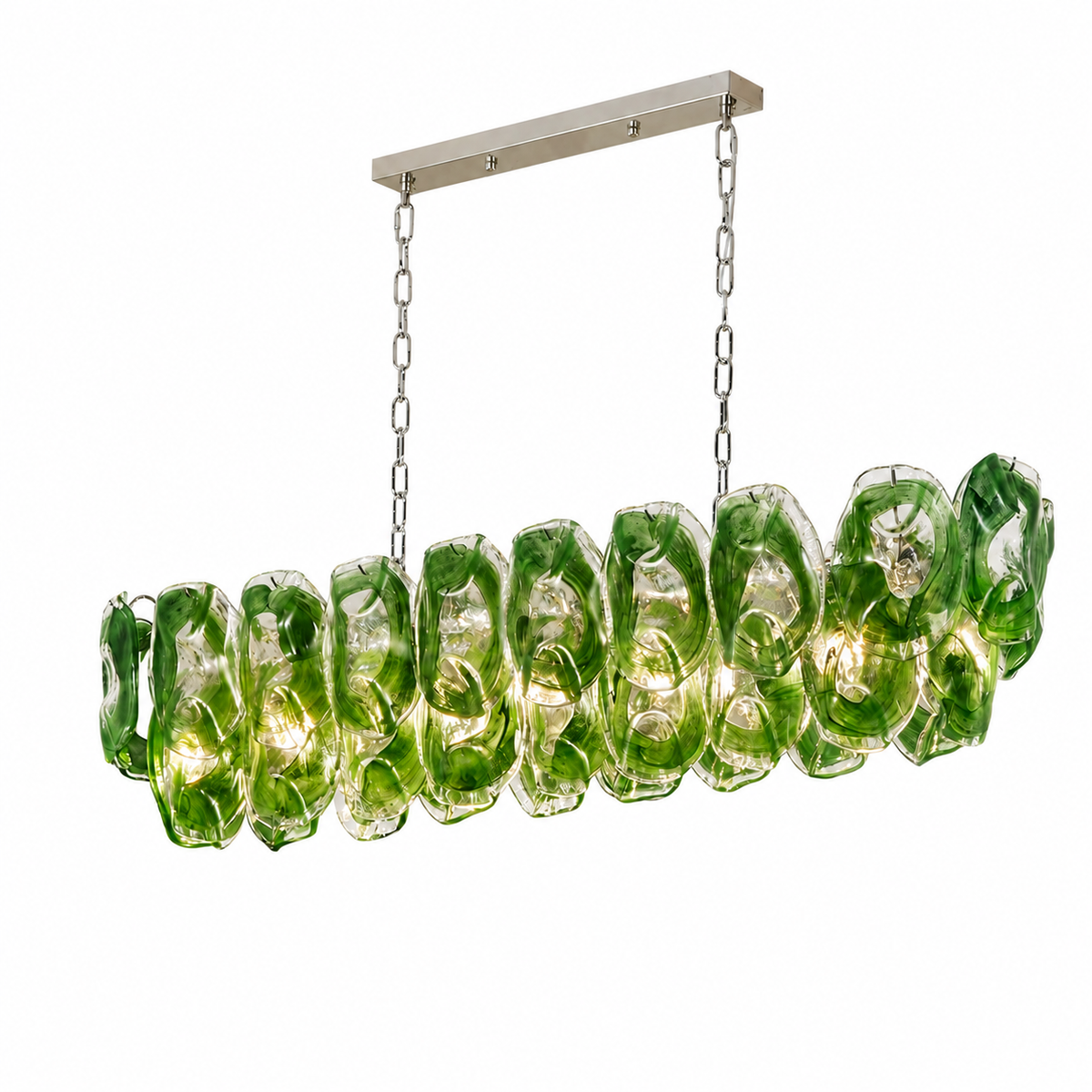 Dining Room Chandelier | Sculptural Green Glass Linear Style | Verdalia