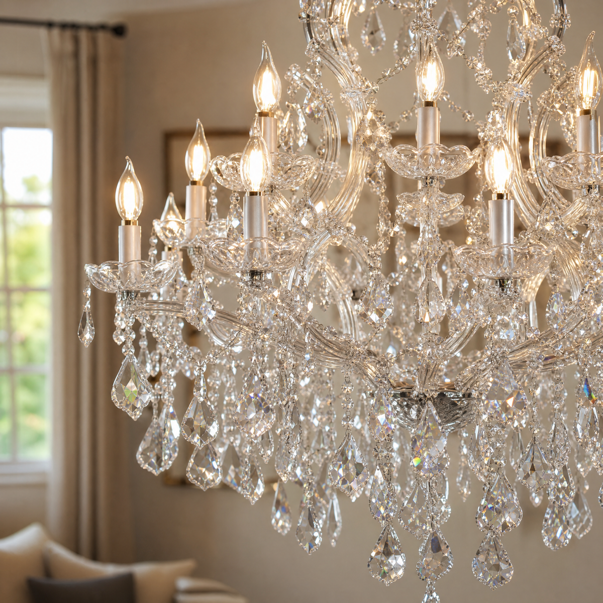 35.4" 24-Light Maria Theresa Crystal Chandelier - Silver