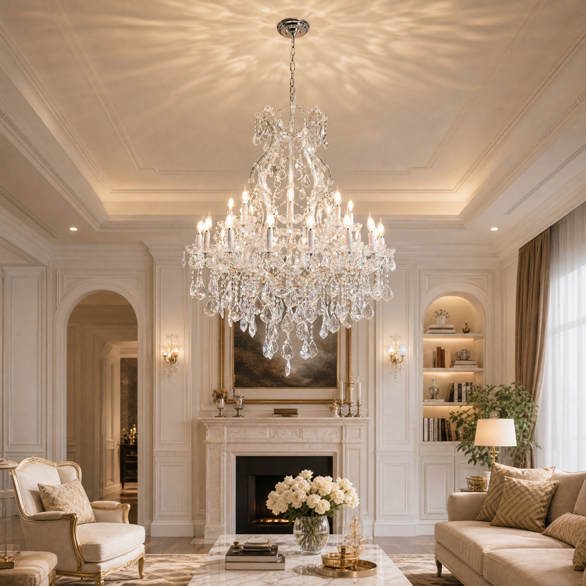 35.4" 24-Light Maria Theresa Crystal Chandelier - Silver