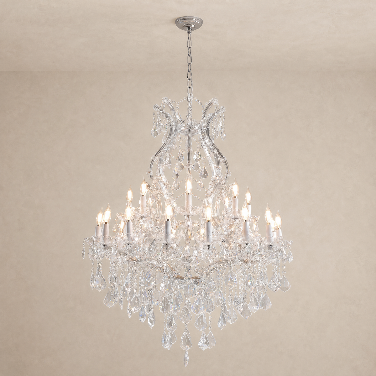35.4" 24-Light Maria Theresa Crystal Chandelier - Silver