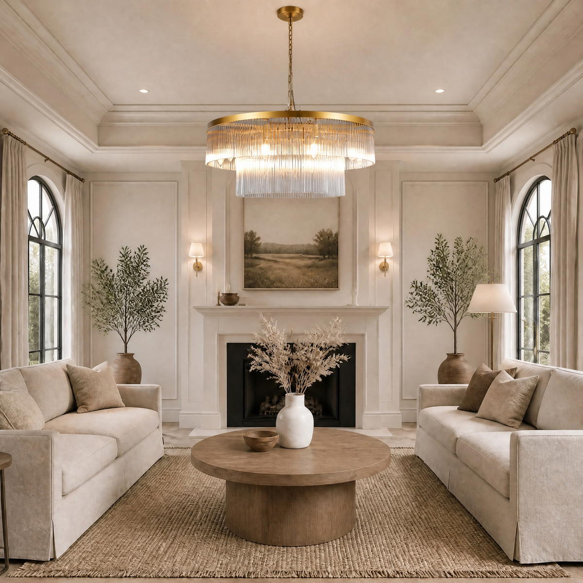 Two-Tier Striped Column Round Pendant D800 - Gold