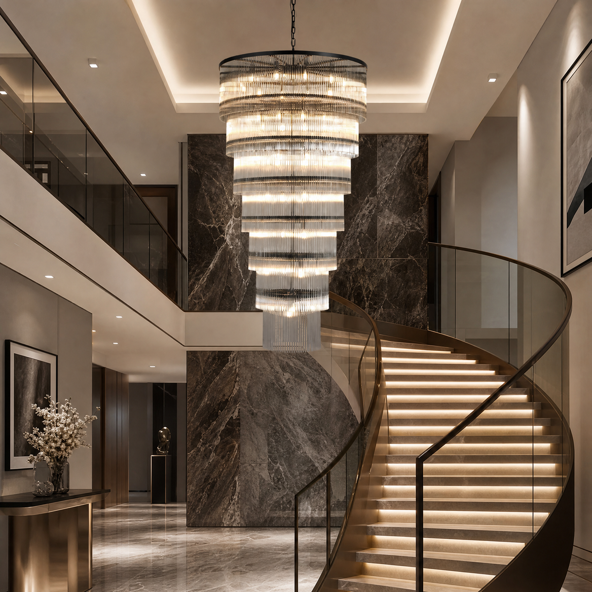 Seven-Tier Striped Column Staircase Chandelier D990 - Black