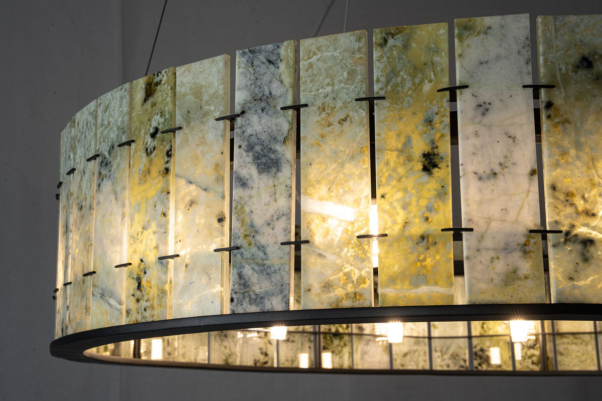 Modern Sculptural Luxury Stone Drum Chandelier