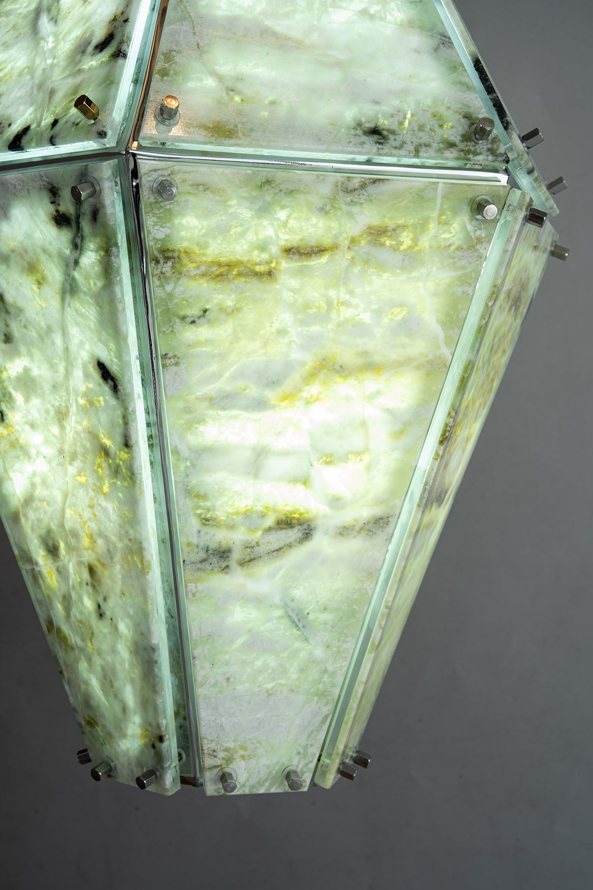 Modern Faceted Green Jade Luxury stone Lantern Chandelier