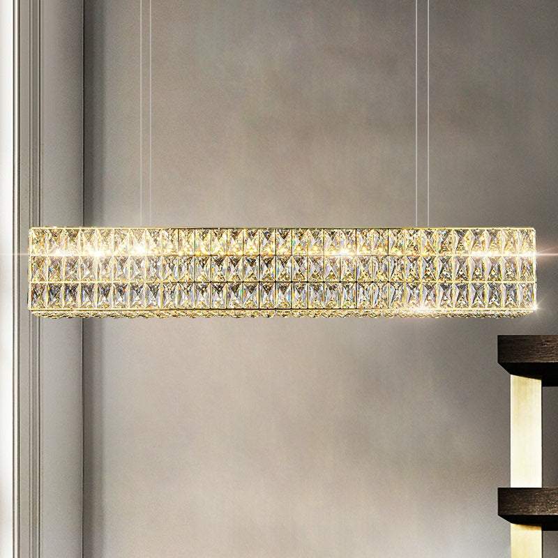 DecorativeRectangleCubeCrystalPendantChandelierForDiningRoomLuxuryHangingLightFixtureInGoldD39.4"*H6.7"