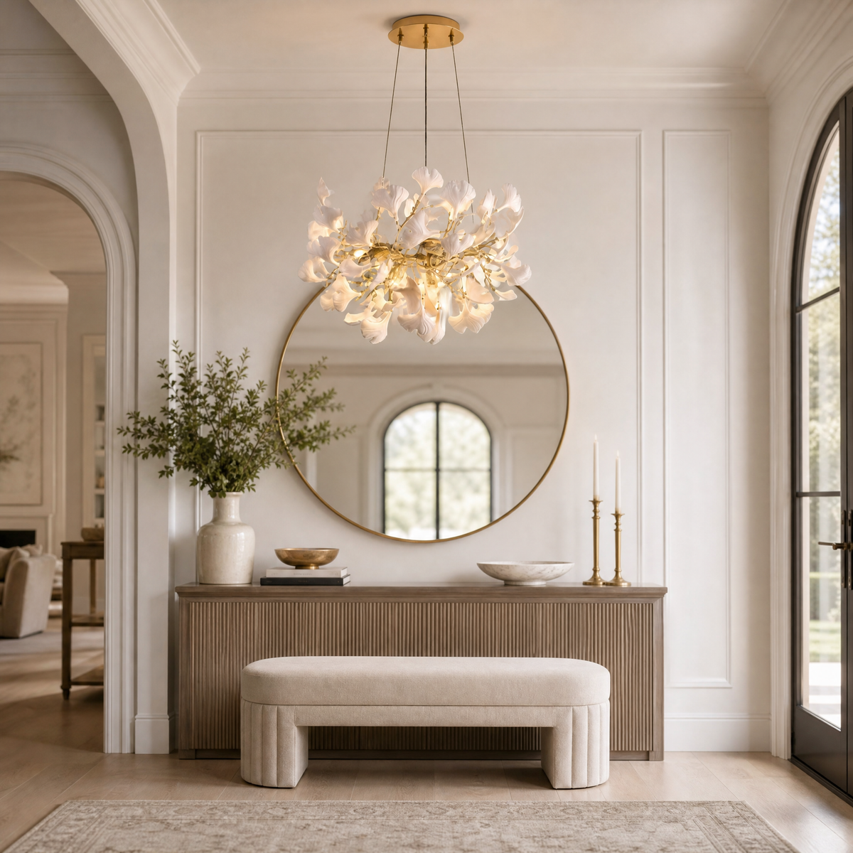 Elegant Ceramic Ginkgo Leaf Chandelier D600 - Matte Gold