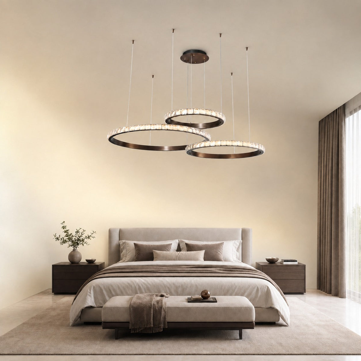 Evelan Triple-Ring Crystal Chandelier