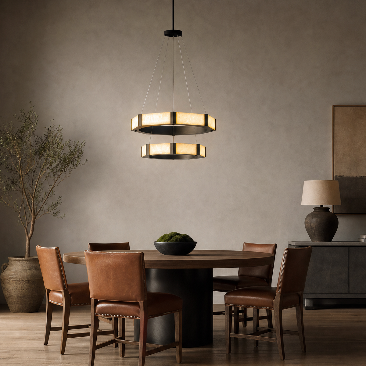 Oroen Hexagonal Black Ring Chandelier