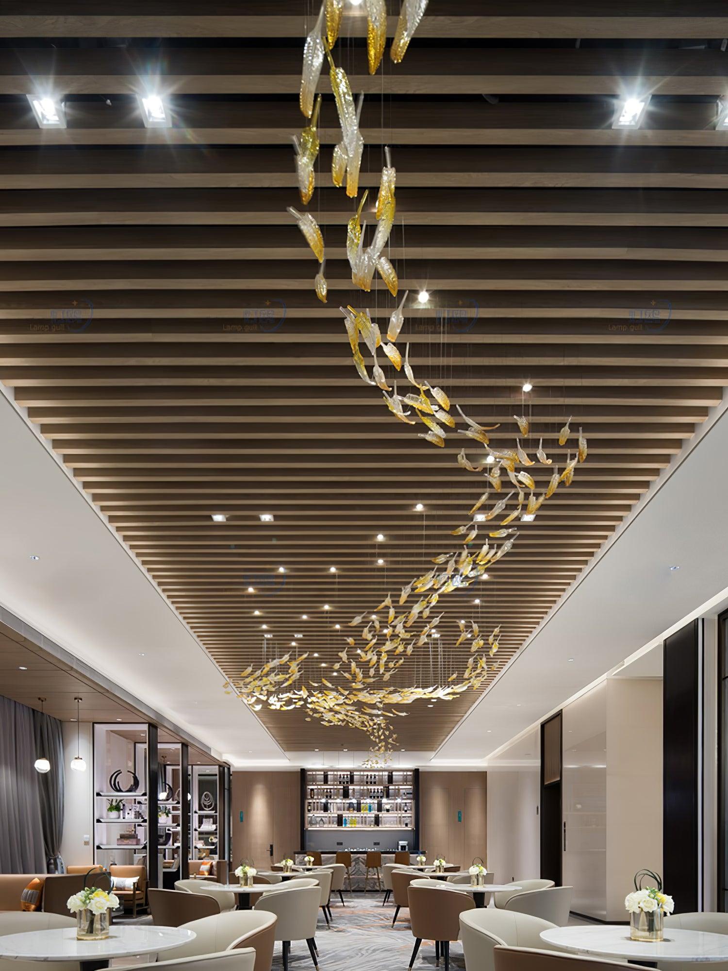 Galaxy Glass Feathers Flying Chandelier