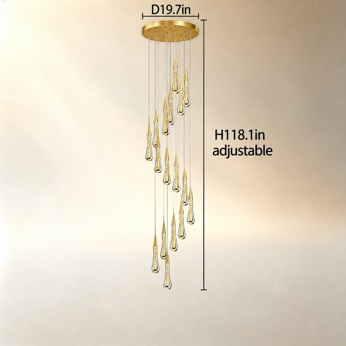 Gold Chandelier Pendant Light Hanging Aluminum LED Fixture