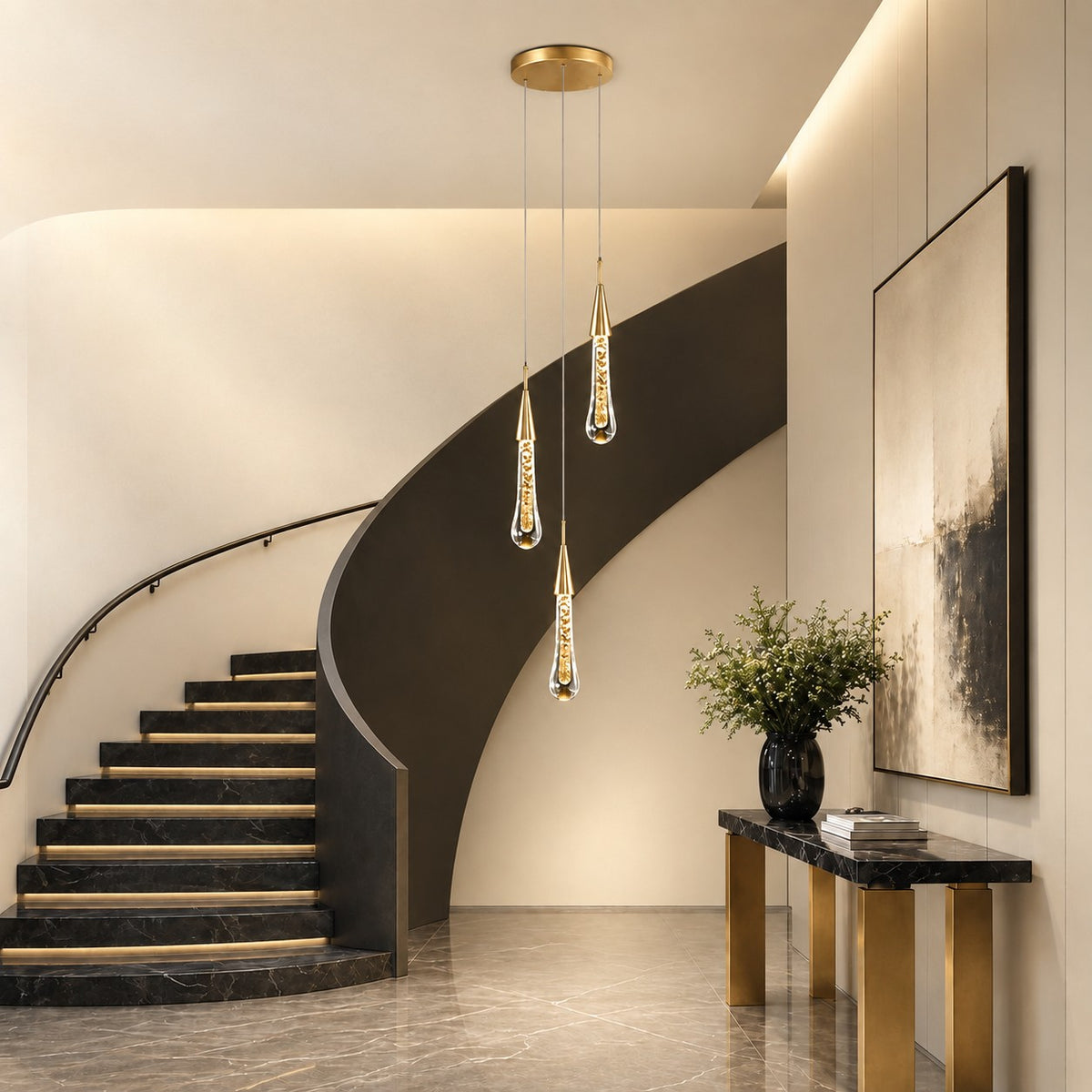 Gold Chandelier Pendant Light Hanging Aluminum LED Fixture