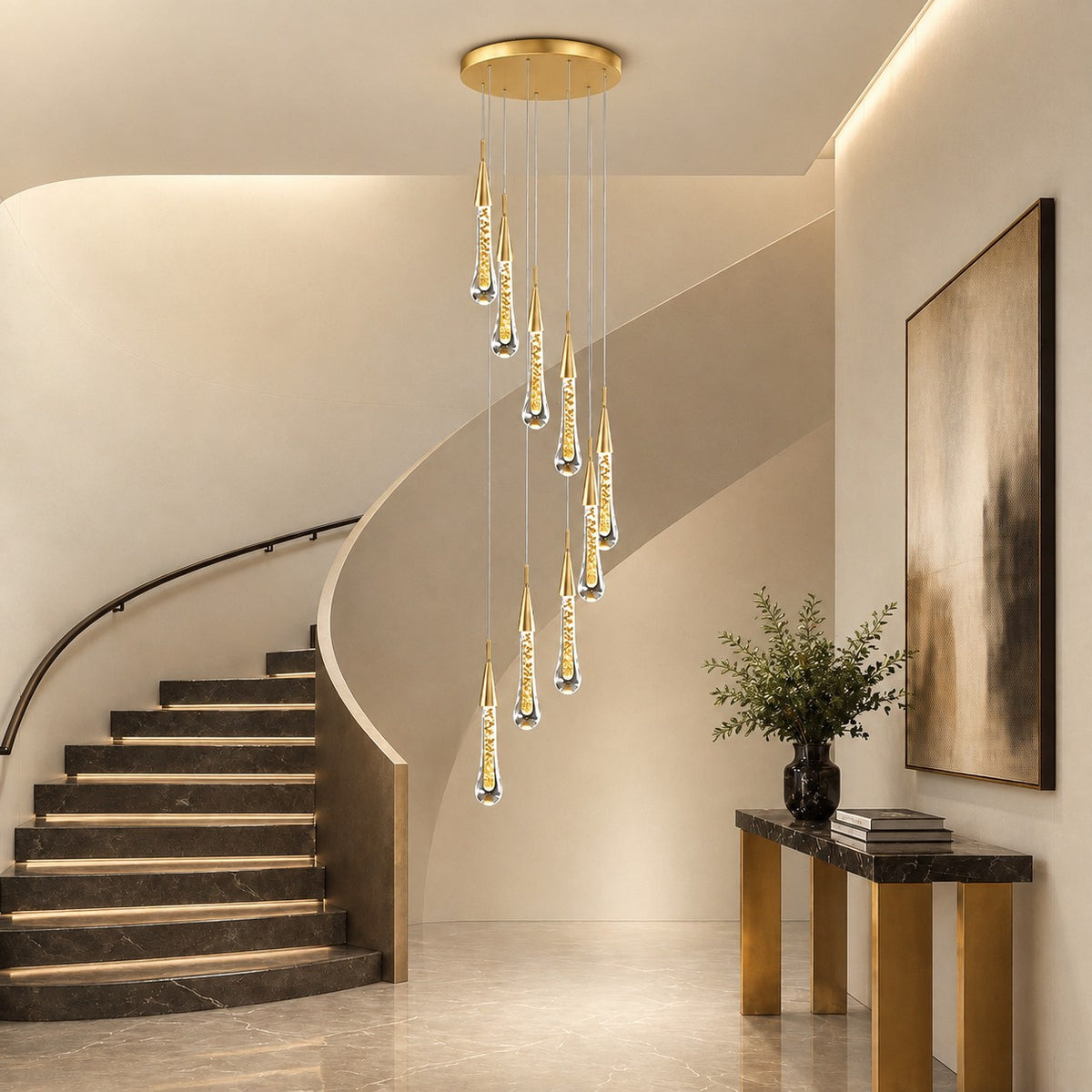 Gold Chandelier Pendant Light Hanging Aluminum LED Fixture