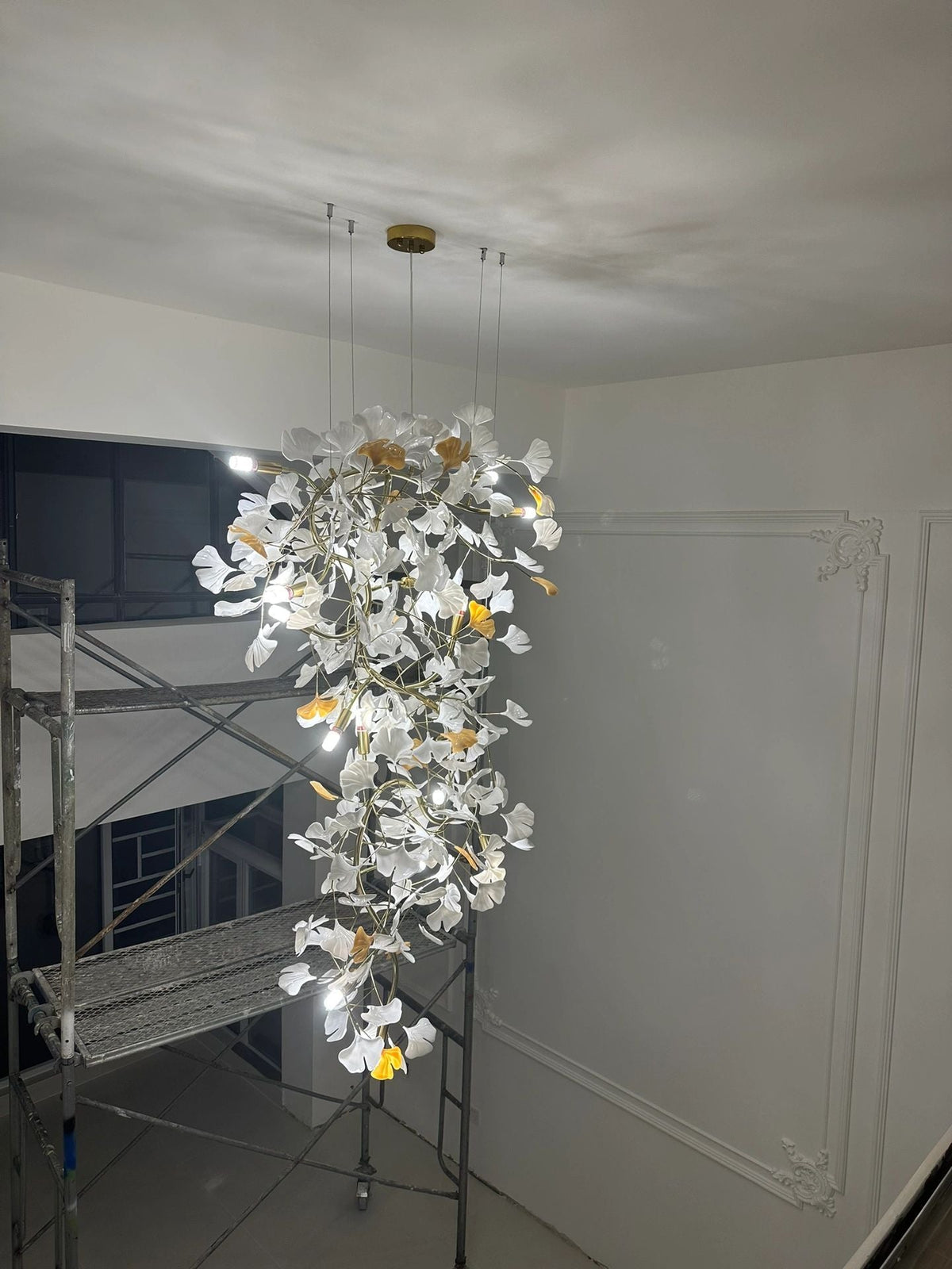 Extra Large Ceramics Ginkgo Leaves Twig Chandelier for High Ceiling Living Room/Hotel Hall
