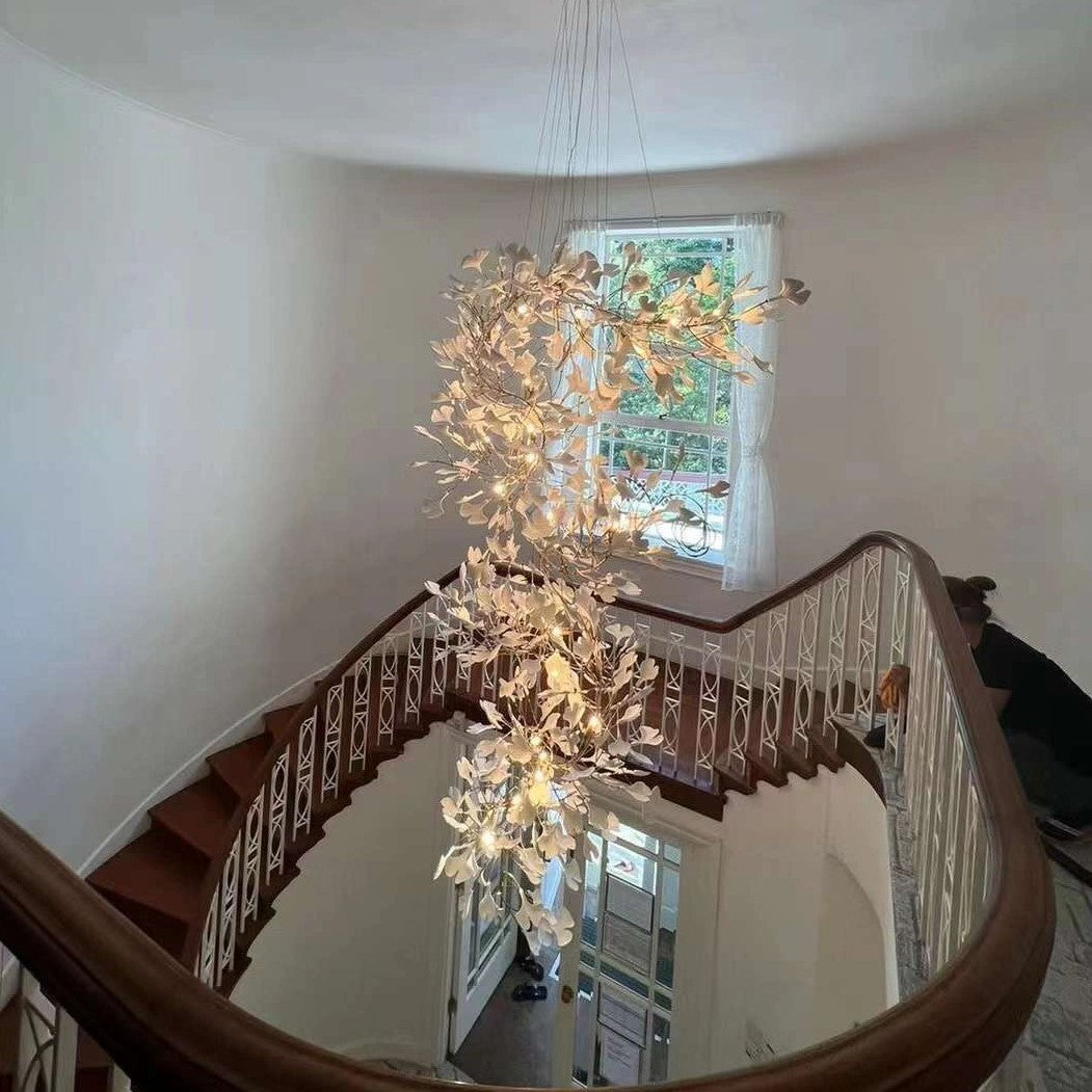 Extra Large Ceramics Ginkgo Leaves Twig Chandelier for High Ceiling Living Room/Hotel Hall