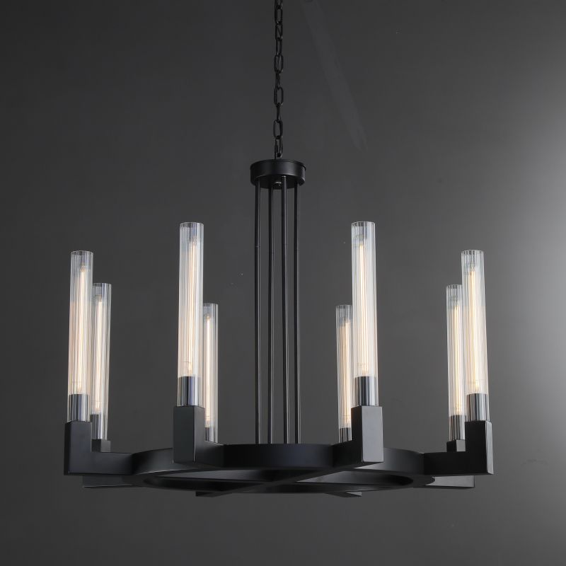 Elegance Modern Flow Stripe Round Chandelier 24"(Custom Size 6 Lights)36"/48"/60"/72"