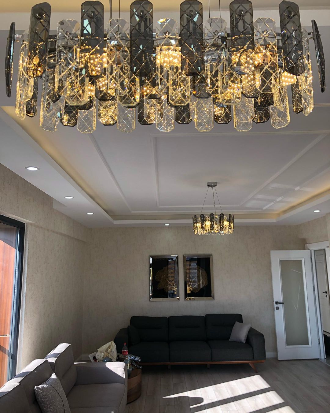 Modern Smoky Gray Crystal Chandelier Gleamy Light Fixture for Living/Dining Room/ Bedroom/ Home Office