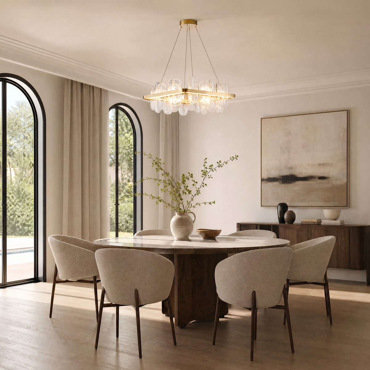 Quenia Handblown Glass Petal Square Chandelier