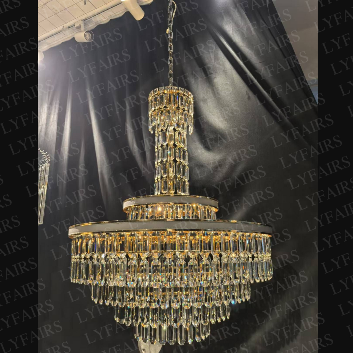 Modern Multi-tier Round Crystal Chandelier with White Leather for Foyer/Living Room/Staircase
