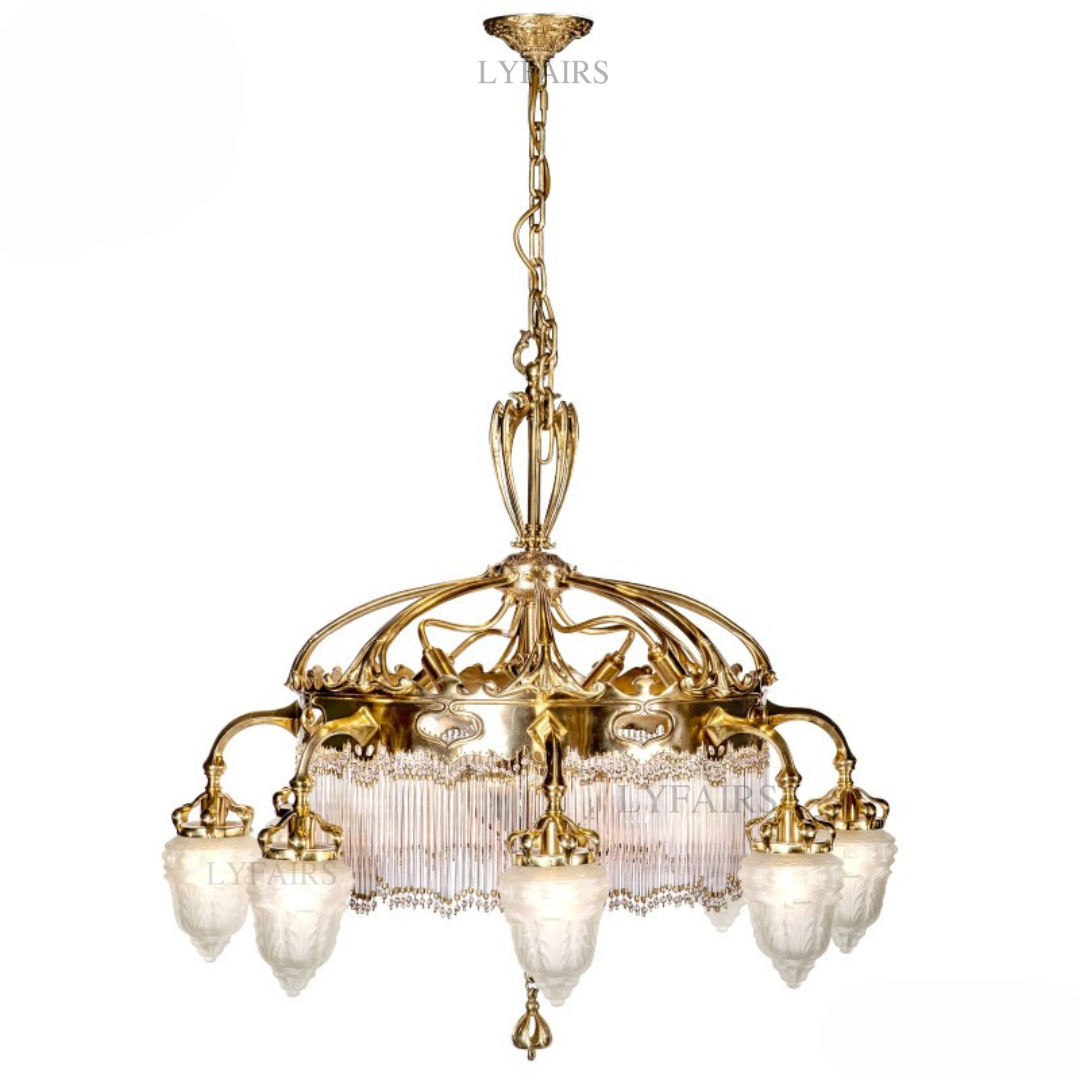 Baroque Glass Fruit Brass Crown Chandelier for Palace