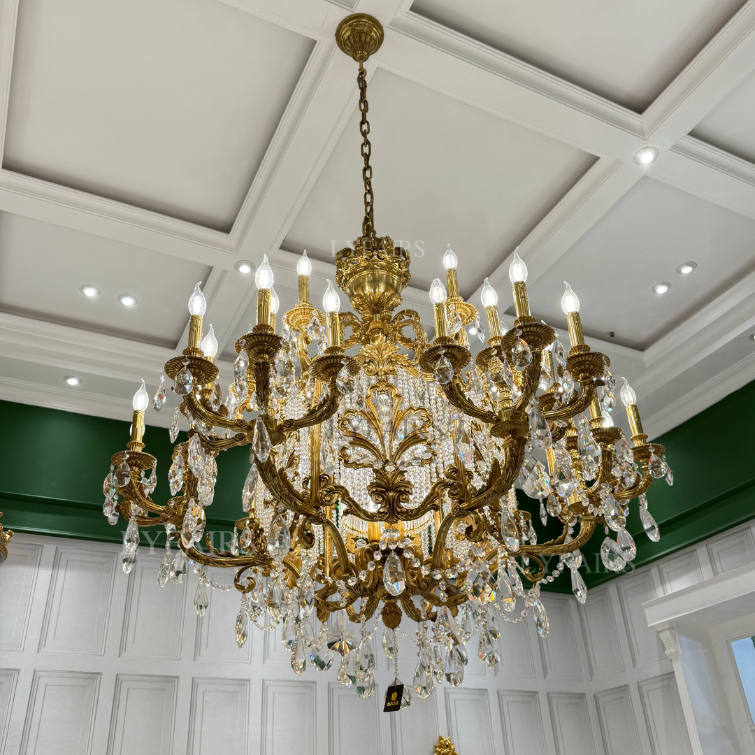 Baroque Brass Crown Crystal Tassel Chandelier