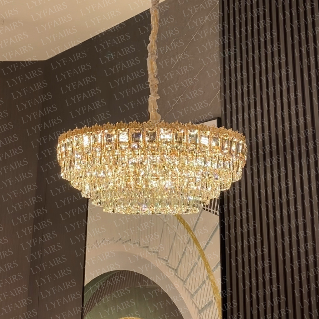 Luxury Multi-tiered Conical Funnel Crystal Chandelier for High Ceiling Living Room/Foyer/Lobby