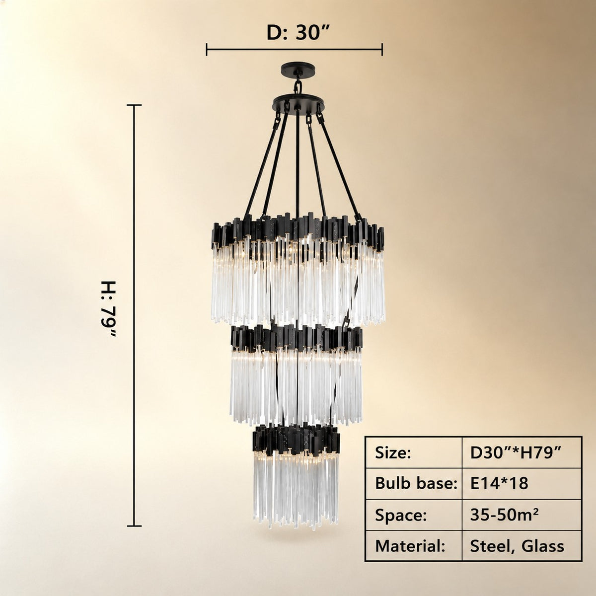 Large Elegant Multi-layers Glam Glass Chandelier for High-ceiling Staircase/Entryway/Living/meeting Room