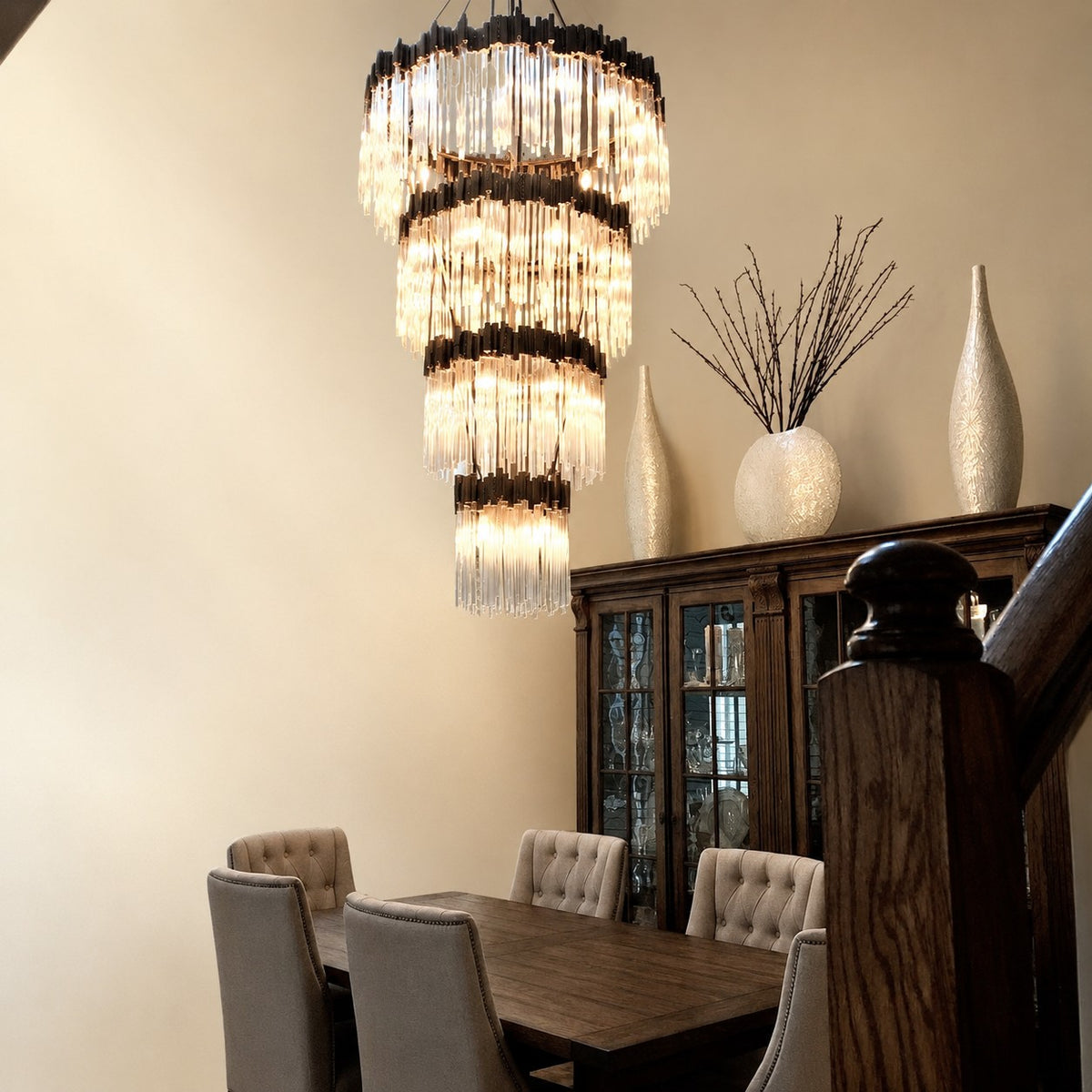 Large Elegant Multi-layers Glam Glass Chandelier for High-ceiling Staircase/Entryway/Living/meeting Room