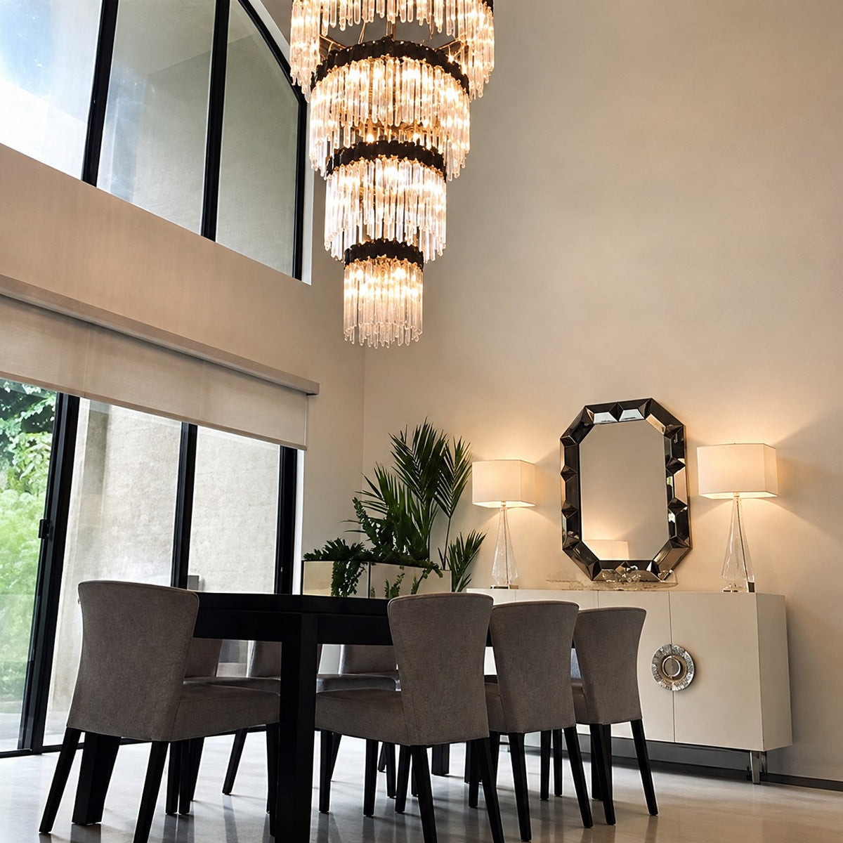 Large Elegant Multi-layers Glam Glass Chandelier for High-ceiling Staircase/Entryway/Living/meeting Room
