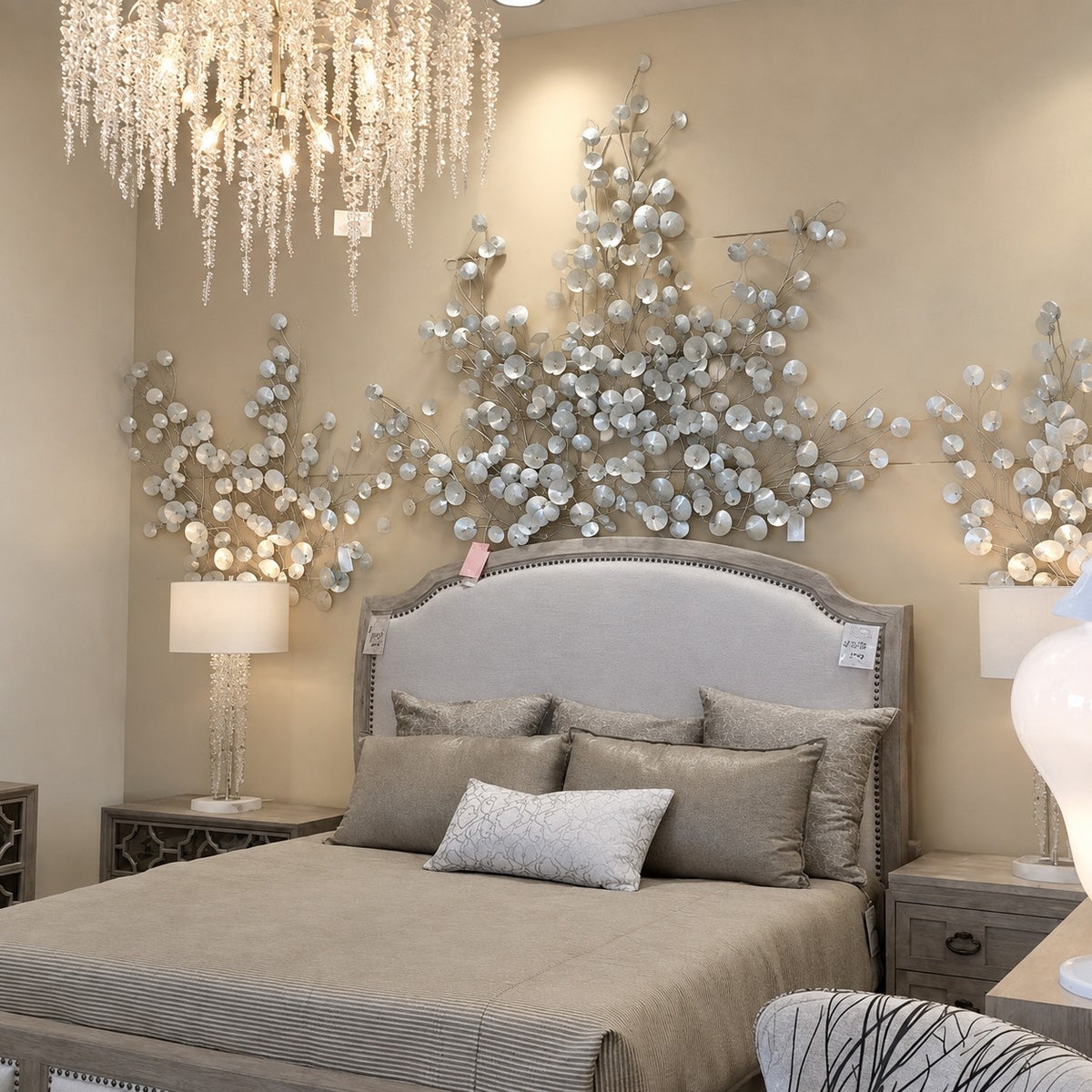 Light Luxury Elegant Sliver Flower Branch Chandelier For Living/Dinning/Bedroom Room/Hallway