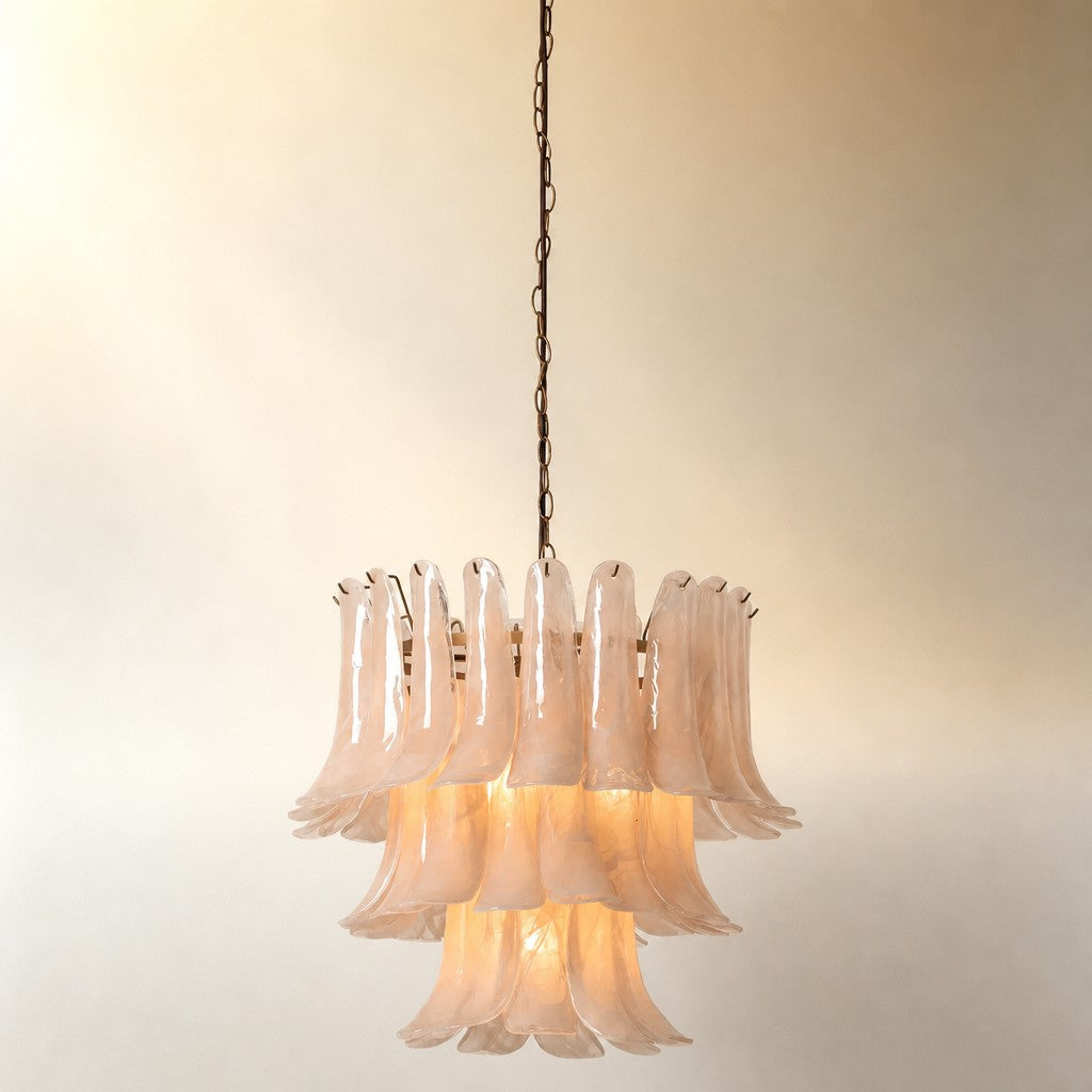 Lonso Taupe Mid-Century Brass & Glass Chandelier – Vintage Glam