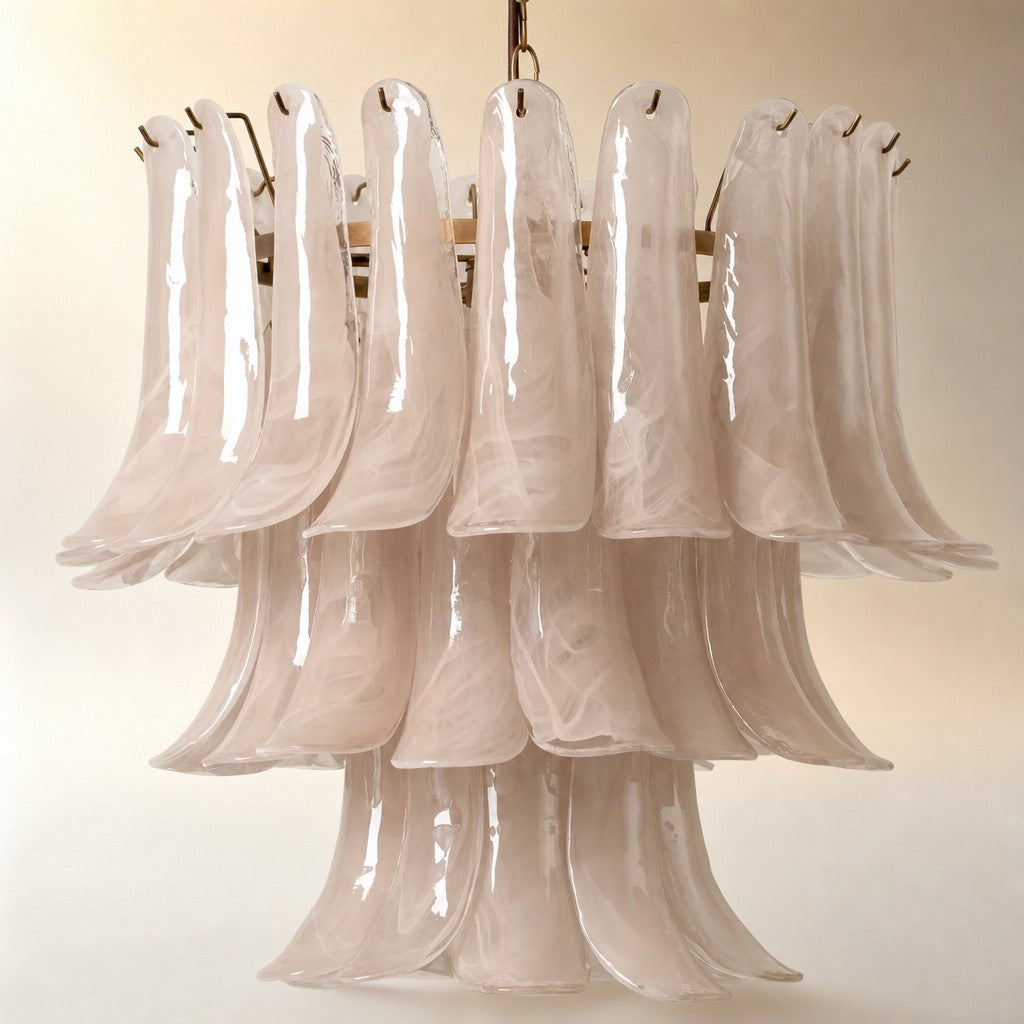 Lonso Taupe Mid-Century Brass & Glass Chandelier – Vintage Glam