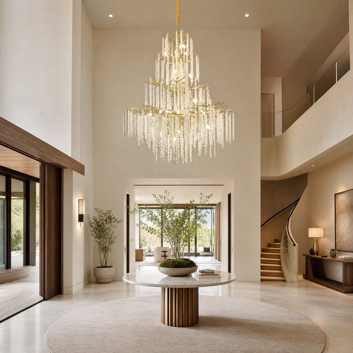 Gold Branch Chandelier with Cascading Crystal Raindrop Strands