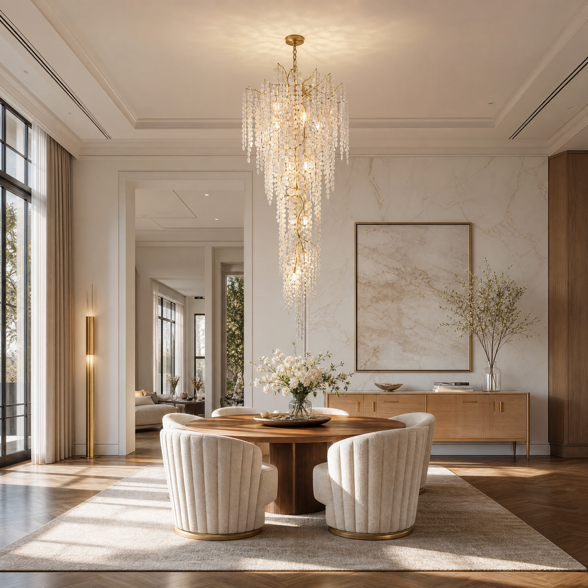 Cascading Gold Crystal Tiered Chandelier for High Ceilings