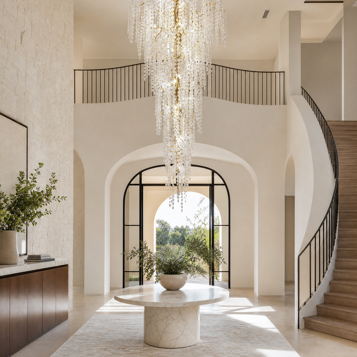 Cascading Gold Crystal Tiered Chandelier for High Ceilings