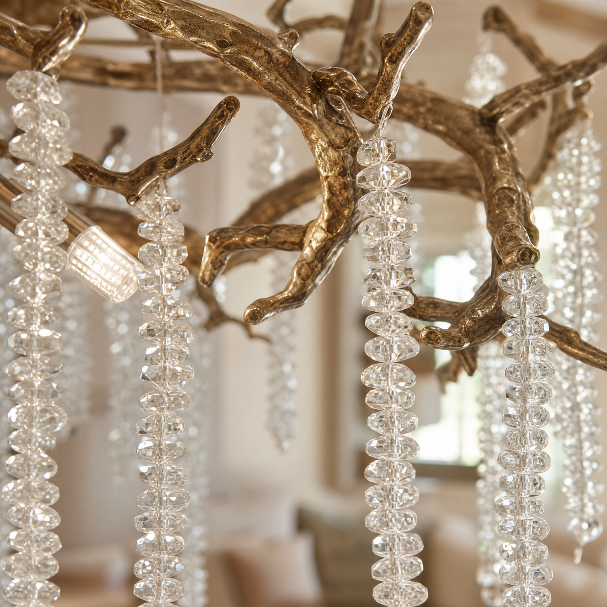 Antique Gold Crystal Branch Chandelier for Dining Room