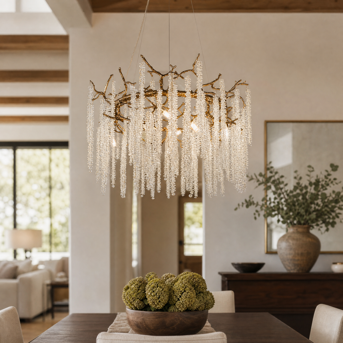 Antique Gold Crystal Branch Chandelier for Dining Room