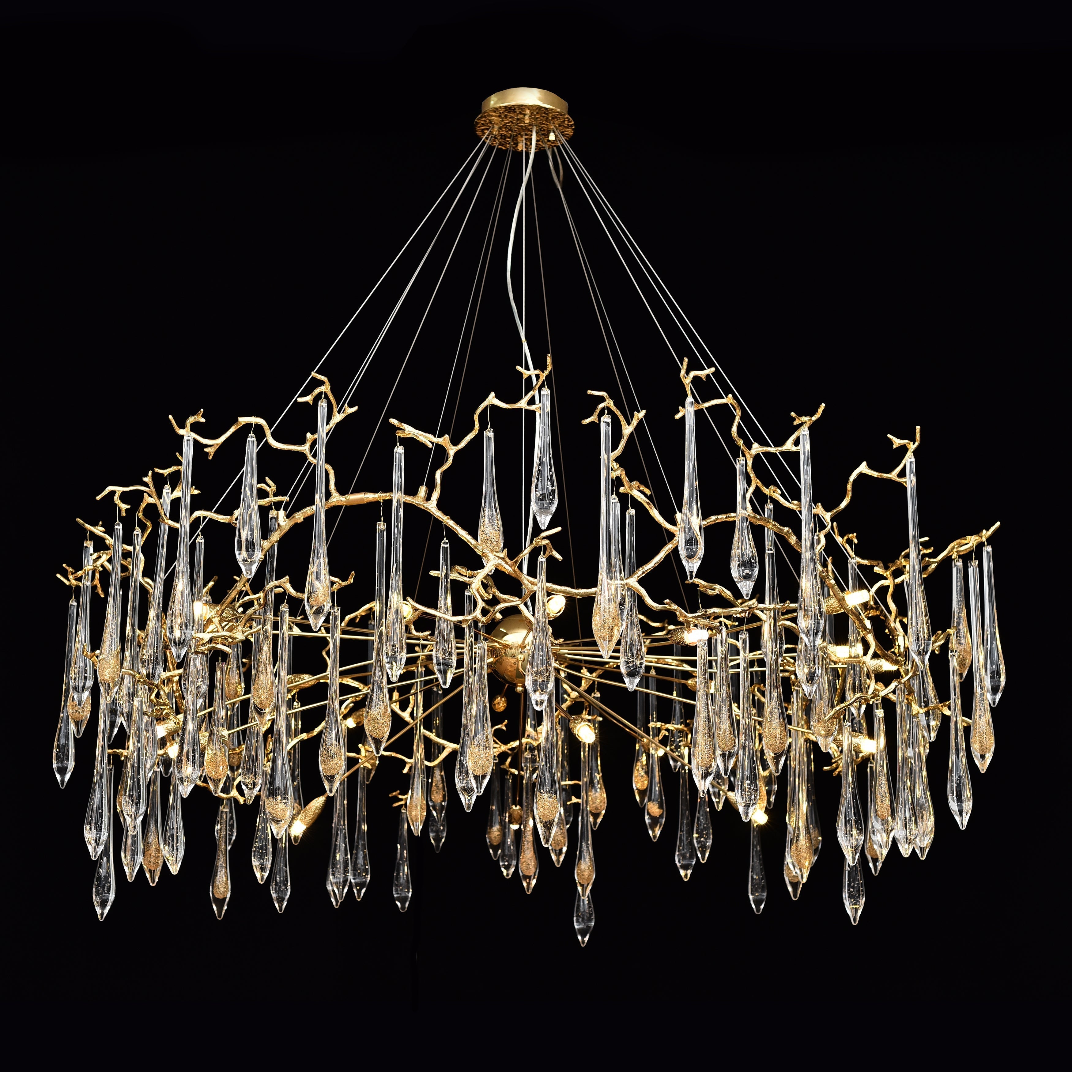 Dawn Teardrop Branch Brass Round Chandelier