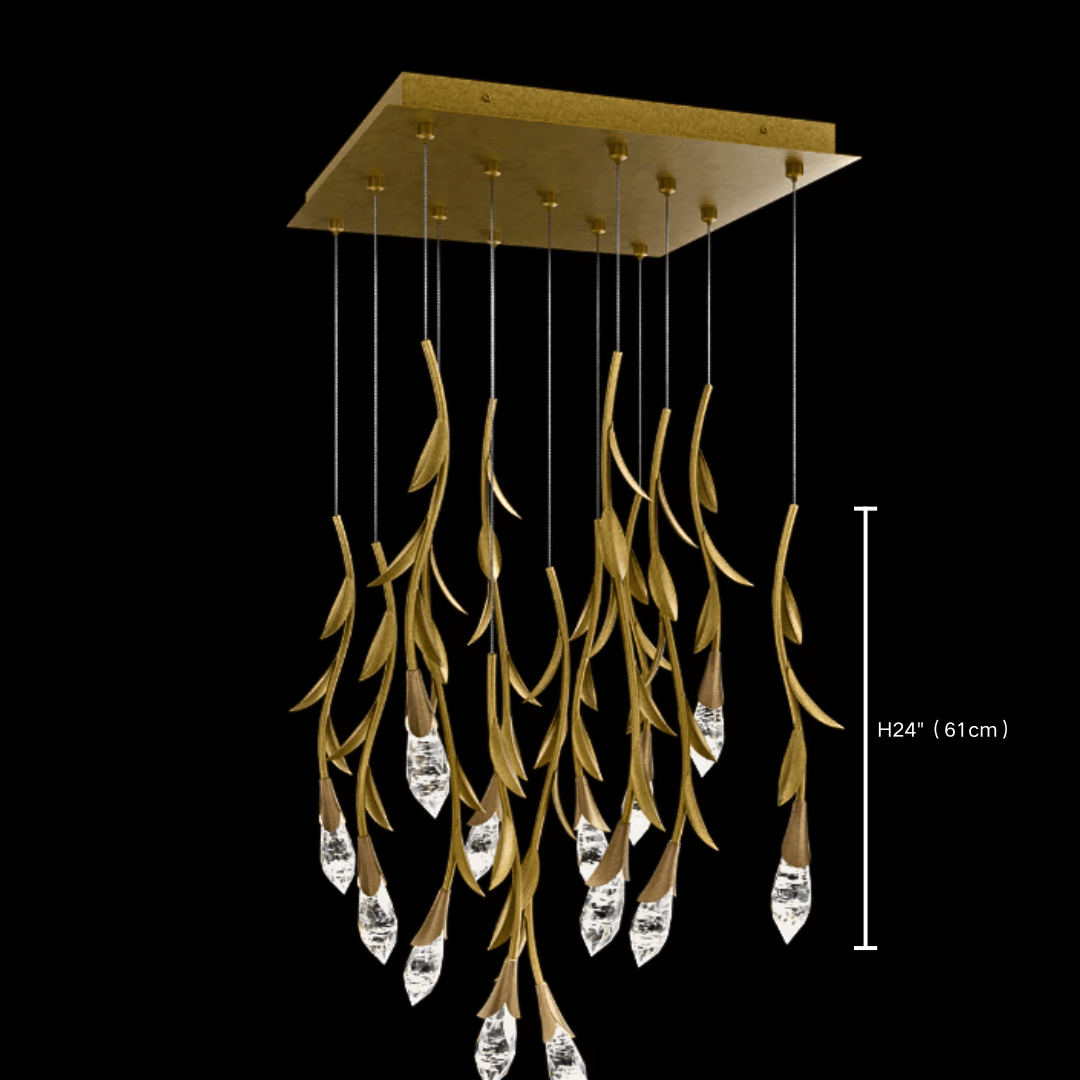 Modern Luxury Floating Branches Floral Crystal Chandelier with Square Canopy for High-ceiling