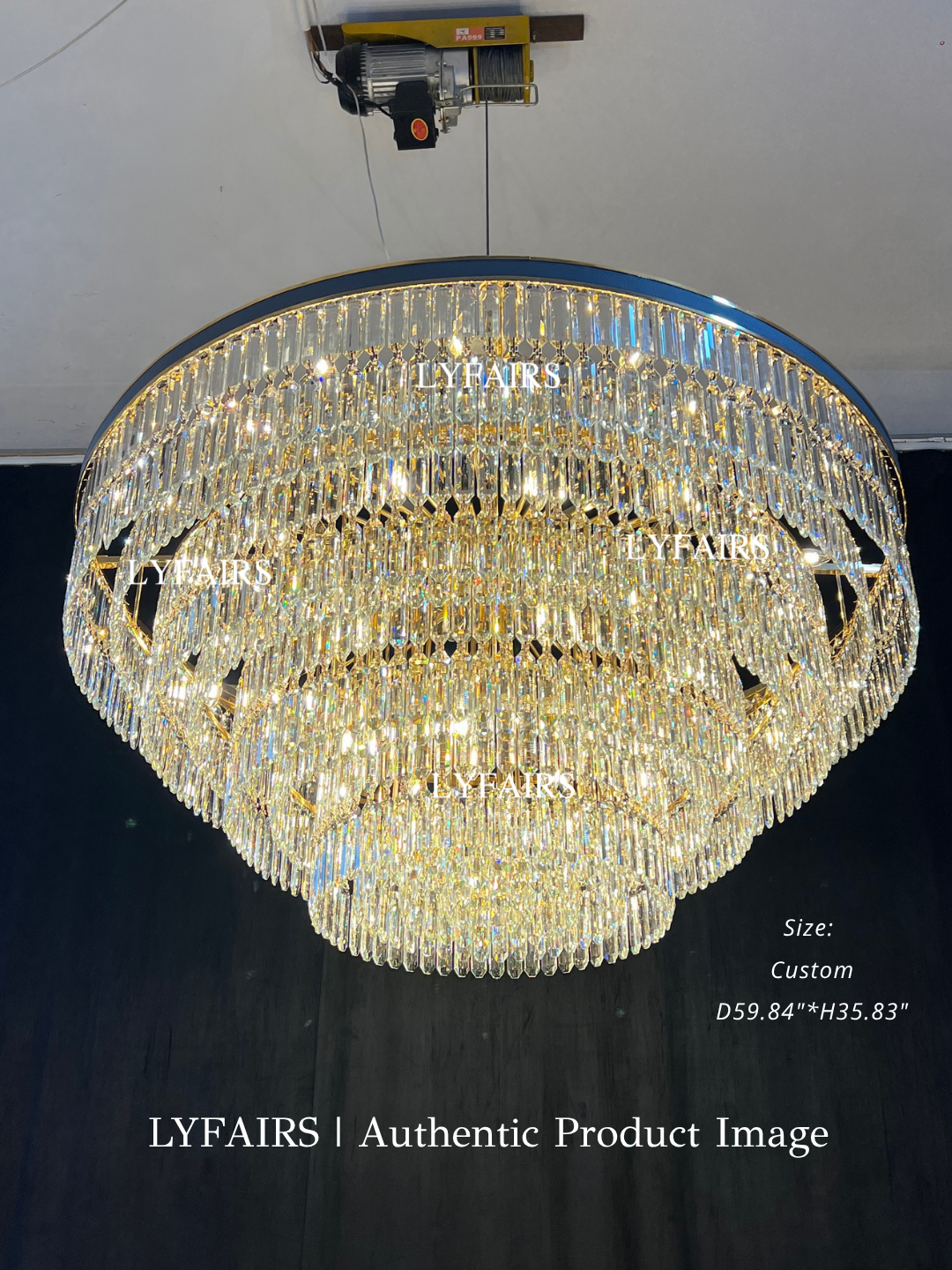 Modern Multi-tier Round Crystal Chandelier with White Leather for Foyer/Living Room/Staircase