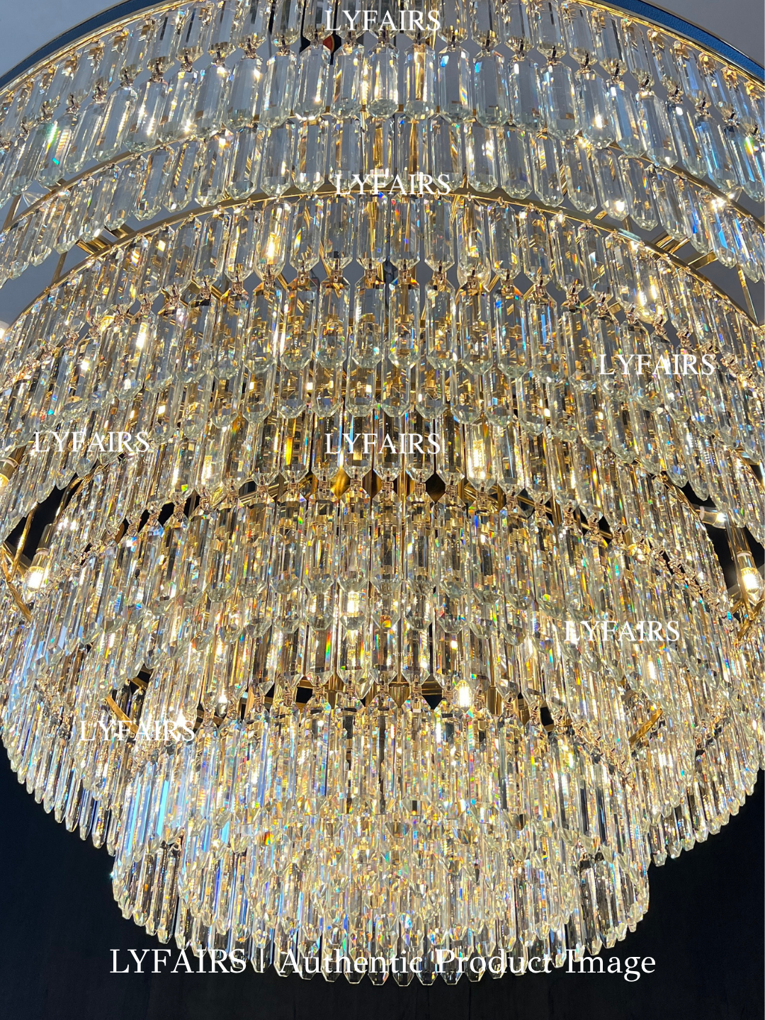 Modern Multi-tier Round Crystal Chandelier with White Leather for Foyer/Living Room/Staircase