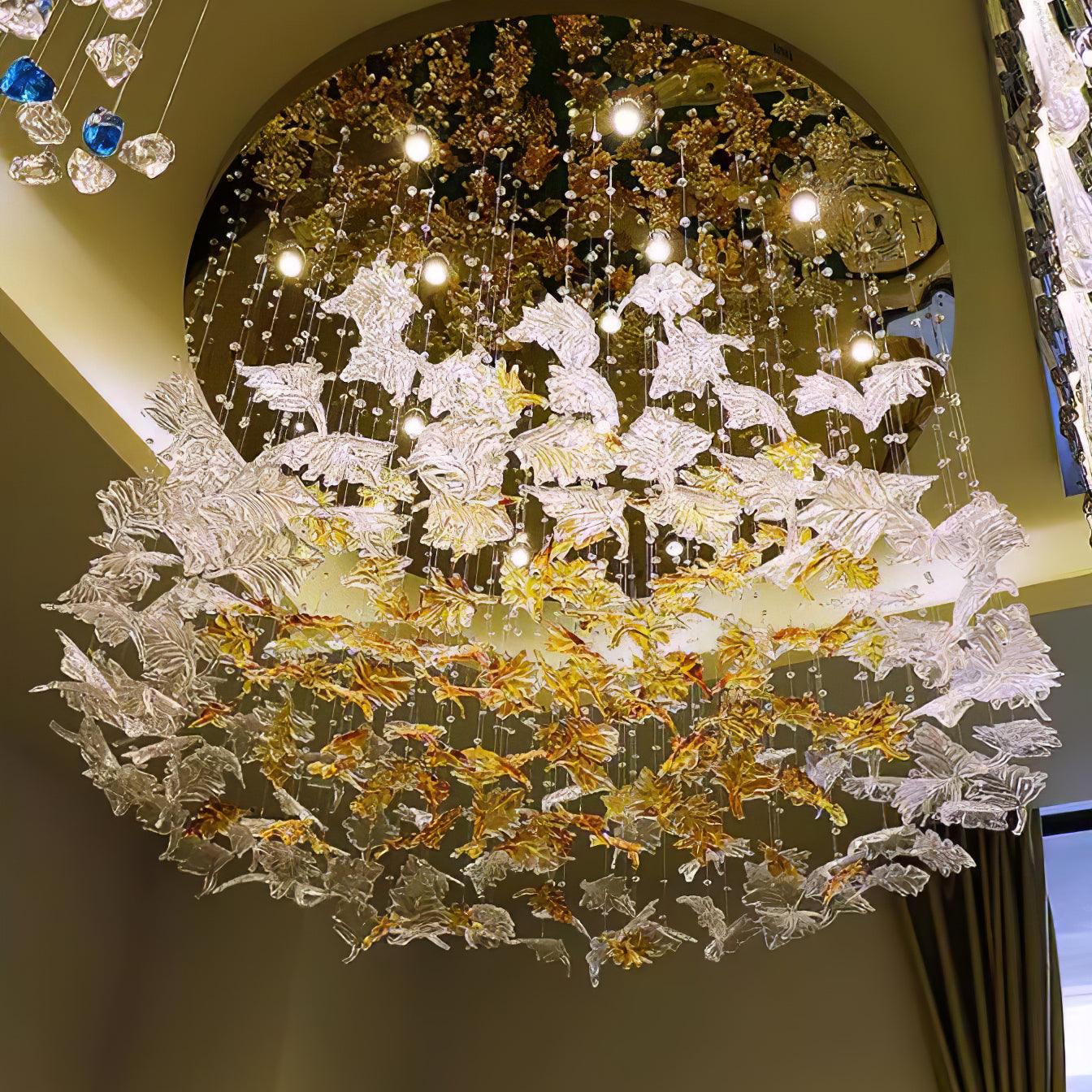 Multicolor Crystal Spiral Maple Leaf Chandelier
