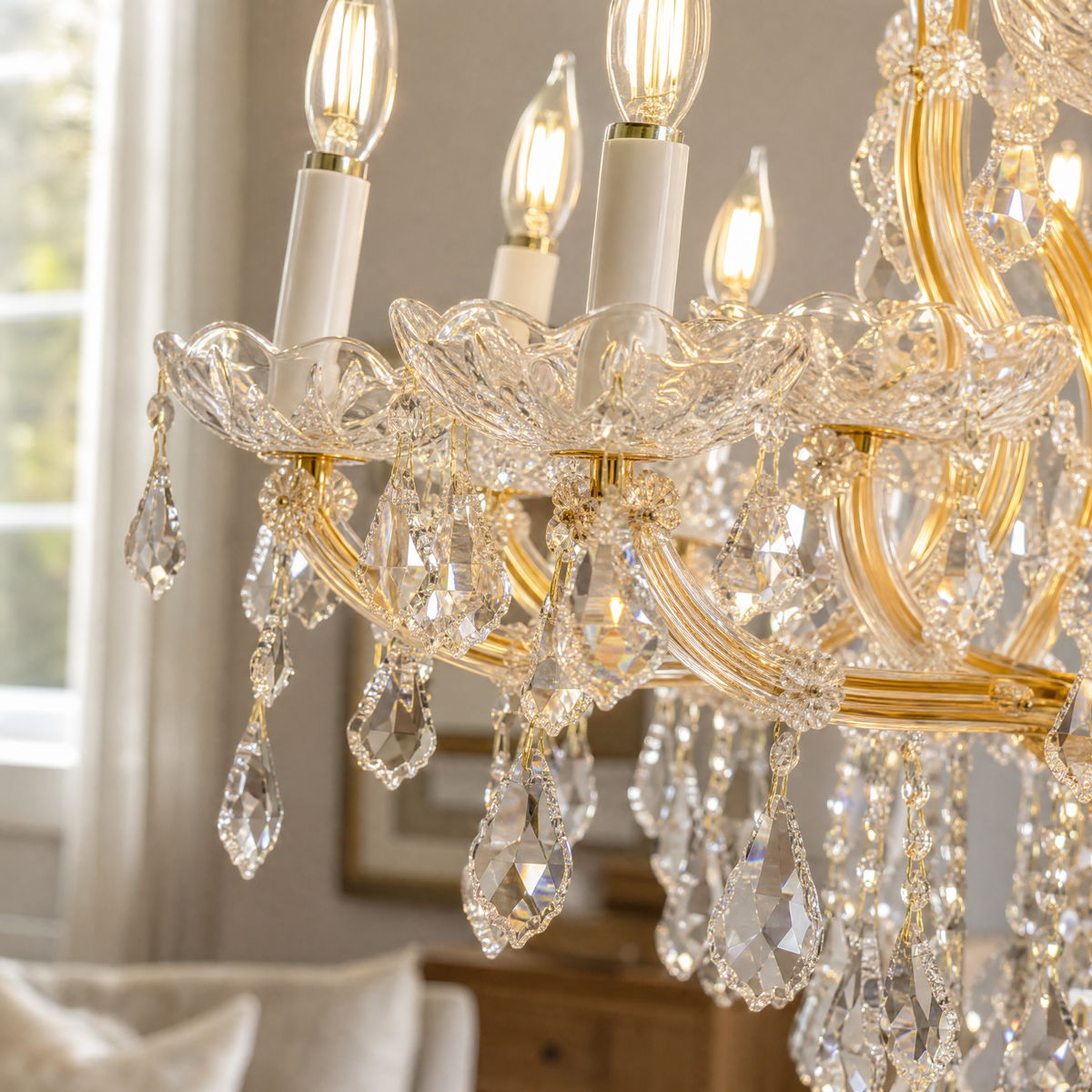 30" 15-Light 2-Tier Maria Theresa Crystal Chandelier - Gold