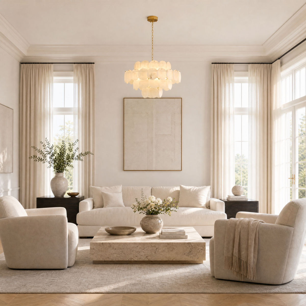Natural Alabaster 31.5" Round Chandelier