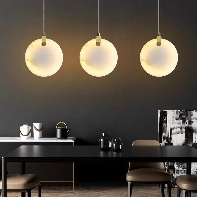 Alabaster Round Pendant Lights Dining Room 11.81"D Pendant Fabt